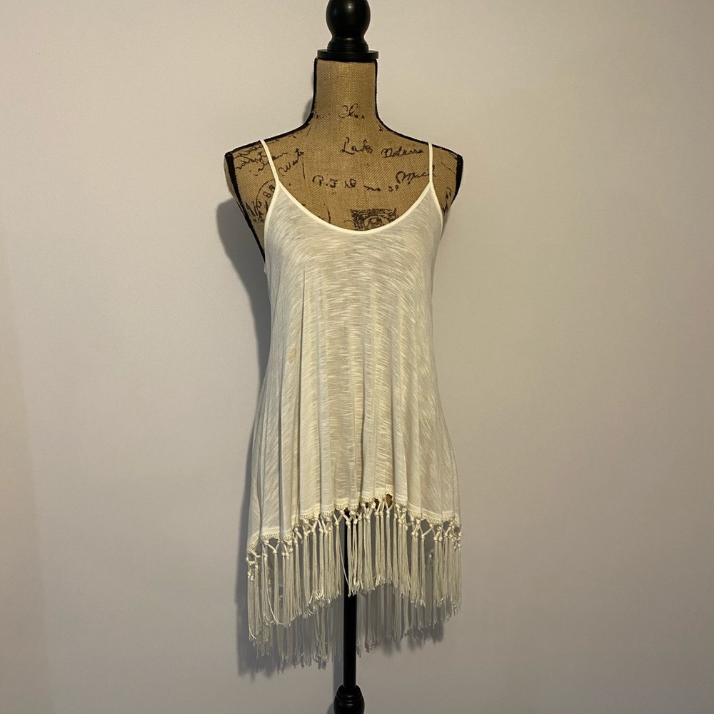 Long white shirt with fringe